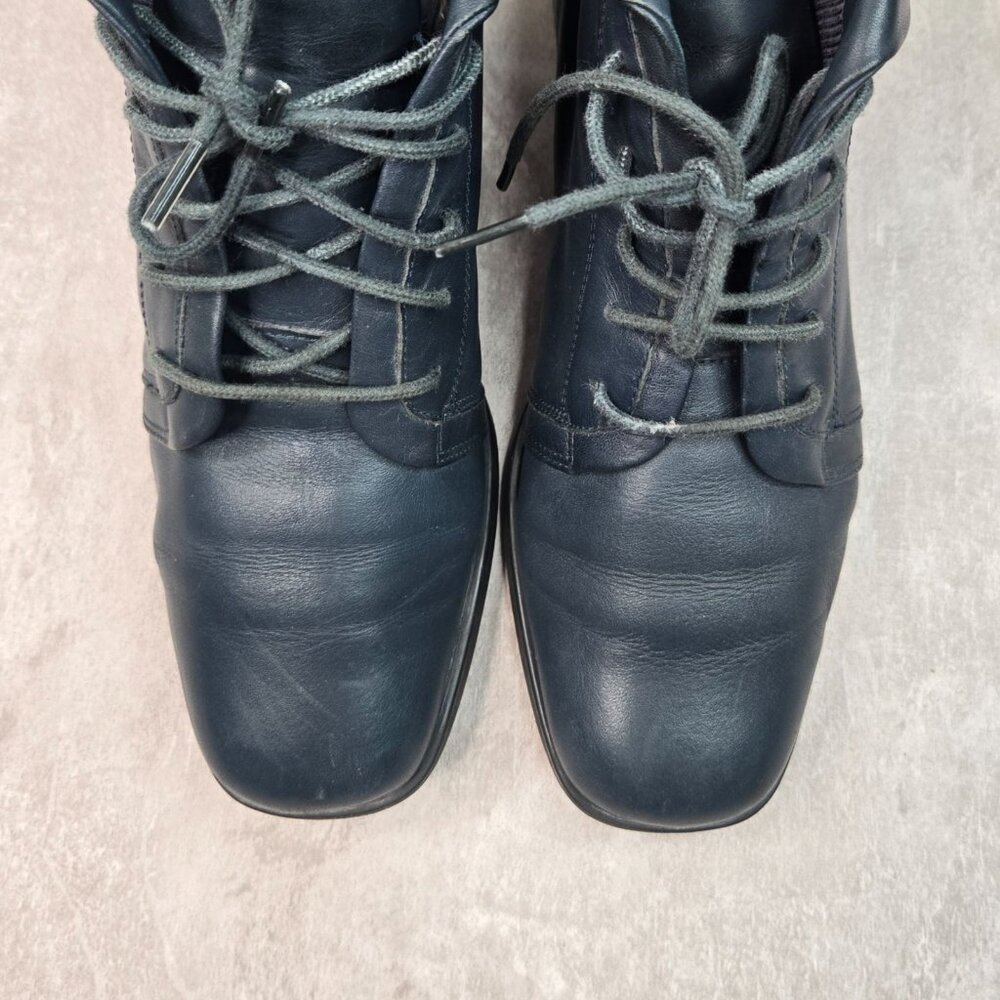 Vintage Square Toe Ankle Bootie Sz 6 Navy Blue Leather Retro Grunge Lace Up Boot - Picture 3 of 10